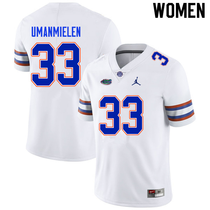 Women #33 Princely Umanmielen Florida Gators College Football Jerseys Sale-White - Click Image to Close